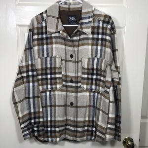 Zara Plaid Shacket Jacket button front oversized Women’s XL